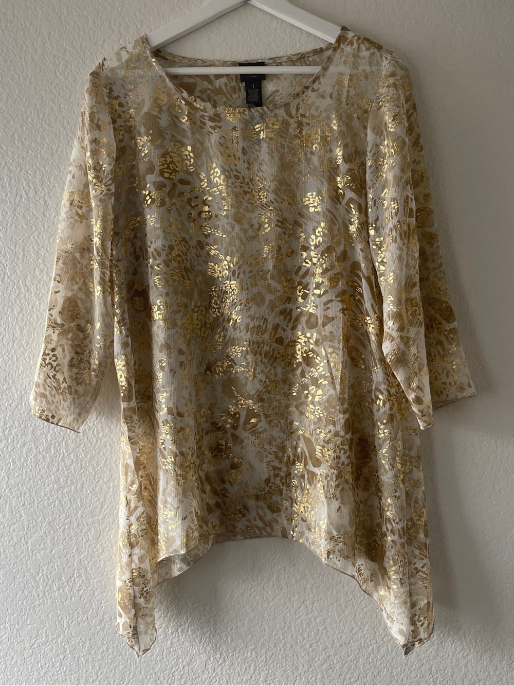 Travelers Collection by Chico’s Women's Metallic Gold Floral Sheer Tunic Top